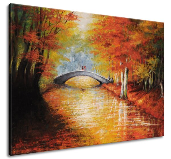 Ručně malovaný obraz Po podzimním mostě Rozměry: 100 x 70 cm