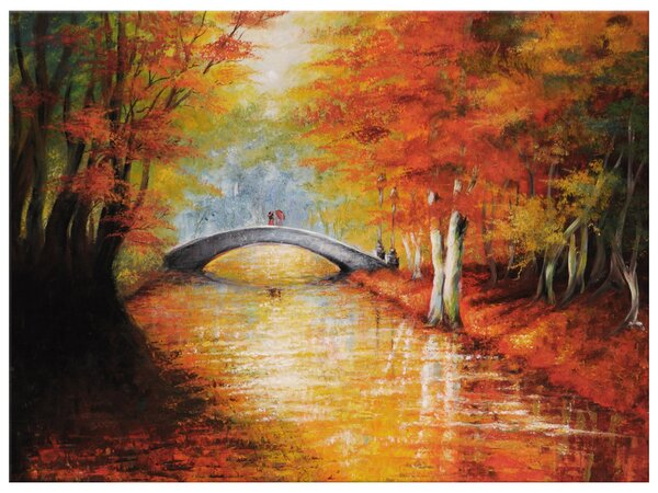 Ručně malovaný obraz Po podzimním mostě Rozměry: 100 x 70 cm