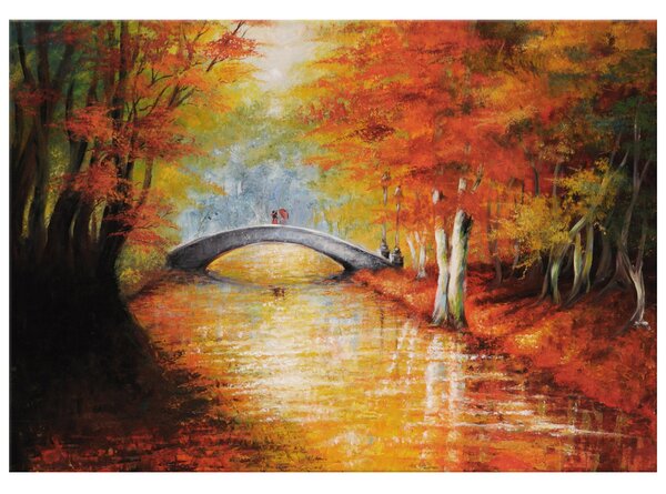 Ručně malovaný obraz Po podzimním mostě Rozměry: 100 x 70 cm