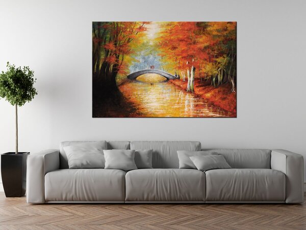 Ručně malovaný obraz Po podzimním mostě Rozměry: 100 x 70 cm
