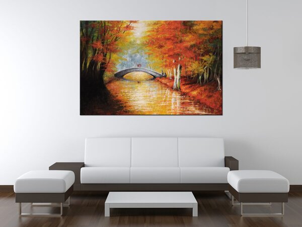Ručně malovaný obraz Po podzimním mostě Rozměry: 100 x 70 cm