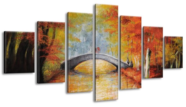 Ručně malovaný obraz Po podzimním mostě - 7 dílný Rozměry: 210 x 100 cm