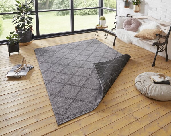NORTHRUGS, Kusový koberec Twin Supreme 103757 Corsica Black/Anthracite – na ven i na doma, 80x250, šedá, chodba / předsíň