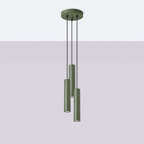 Sollux Lighting Závěsná lampa LAGOS 3P olivově zelená