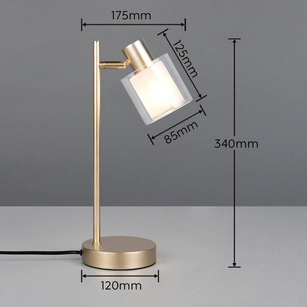Reality Leuchten Stolní lampa Neralo, zlatá, kov, výška 35,5 cm, E14, Mosaz / zlato, Obývací pokoj / jídelna, kov