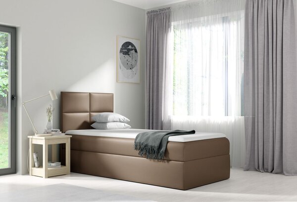 Čalouněná jednolůžková postel SONIA - 80x200, hnědá + topper ZDARMA