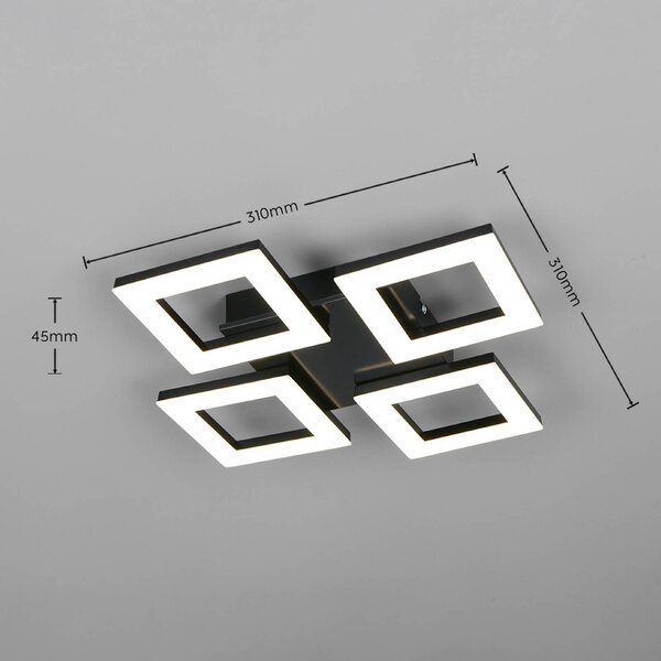 Reality Leuchten LED stropní svítidlo Cemi, hranaté, černé, plast, 4 000 K, Černá, Kuchyň, Plast, Moderní
