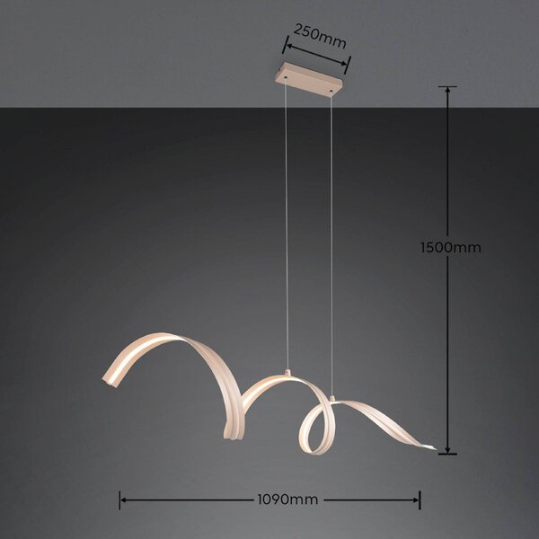 Reality Leuchten LED závěsné světlo Tivor, béžové, kov, 3 000 K, Krémová / jantar, Obývací pokoj / jídelna, kov, Moderní
