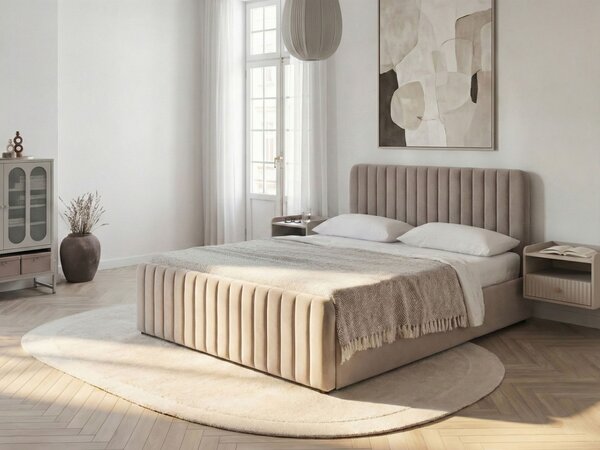 Postel s úložným prostorem LUNAN Taupe 160 x 200 cm