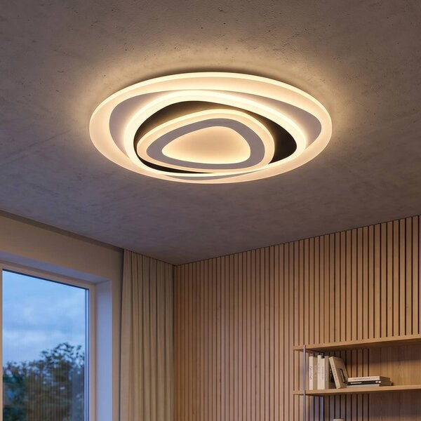 Reality Leuchten LED stropní svítidlo Zilo, bílé/černé, kov, dálkové ovládání, stmívatelný, Bílá / opál, Obývací pokoj / jídelna, kov, Moderní