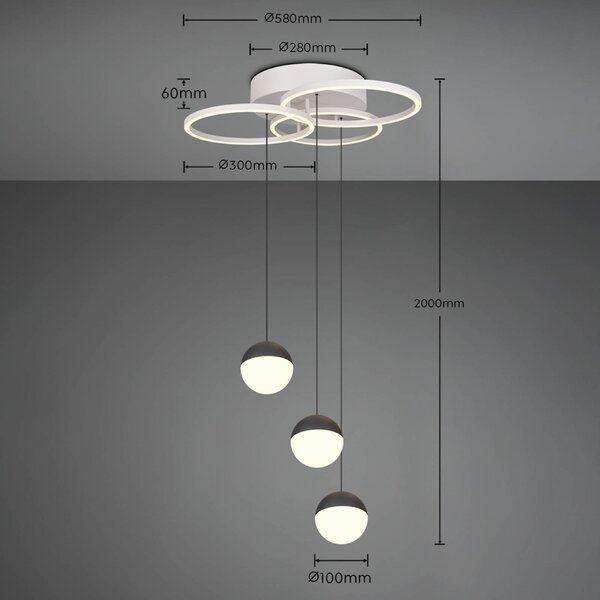 Reality Leuchten LED závěsné svítidlo Larino, kulaté, světle šedé, kovové, dálkové ovládání, stmívatelný, Hliník / šedá / zinek, Obývací pokoj / jídelna, kov, Moderní