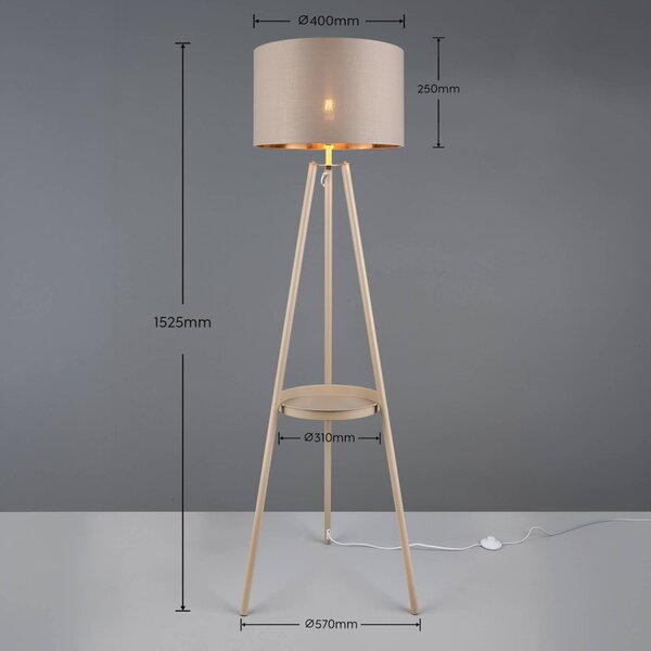 Reality Leuchten Stojací lampa Colette, béžová, třínohá, kov, látka, E27, Krémová / jantar, Obývací pokoj / jídelna, kov, Moderní