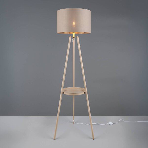 Reality Leuchten Stojací lampa Colette, béžová, třínohá, kov, látka, E27, Krémová / jantar, Obývací pokoj / jídelna, kov, Moderní