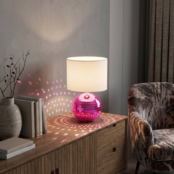 Reality Leuchten Stolní lampa Glitza růžová/bílá, textil, plast, E14, Fialová / růžová / barva růže, Obývací pokoj / jídelna, Plast, Moderní