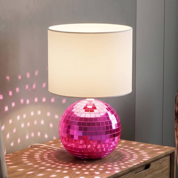 Reality Leuchten Stolní lampa Glitza růžová/bílá, textil, plast, E14, Fialová / růžová / barva růže, Obývací pokoj / jídelna, Plast, Moderní