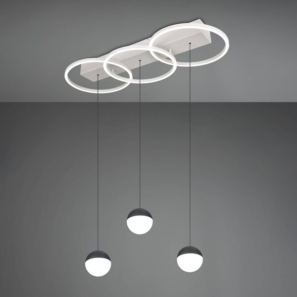 Reality Leuchten LED závěsné svítidlo Larino, dlouhé, světle šedé, kovové, dálkové ovládání, stmívatelný, Hliník / šedá / zinek, Obývací pokoj / jídelna, kov, Moderní