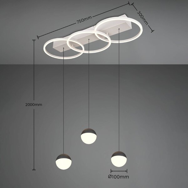 Reality Leuchten LED závěsné svítidlo Larino, dlouhé, světle šedé, kovové, dálkové ovládání, stmívatelný, Hliník / šedá / zinek, Obývací pokoj / jídelna, kov, Moderní