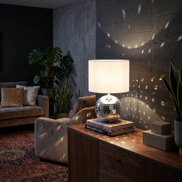 Reality Leuchten Stolní lampa Glitza, chrom/bílá, textil, plast, E14, Chrom / stříbro, Obývací pokoj / jídelna, Plast, Moderní