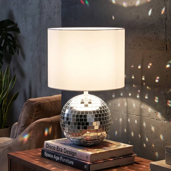 Reality Leuchten Stolní lampa Glitza, chrom/bílá, textil, plast, E14, Chrom / stříbro, Obývací pokoj / jídelna, Plast, Moderní