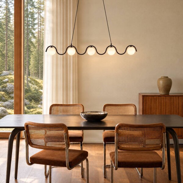 EMIBIG LIGHTING Závěsné světlo Sinus 5, černé/opálové, sklo, délka 110 cm, stmívatelný, Černá, Obývací pokoj / jídelna, Sklo, Moderní