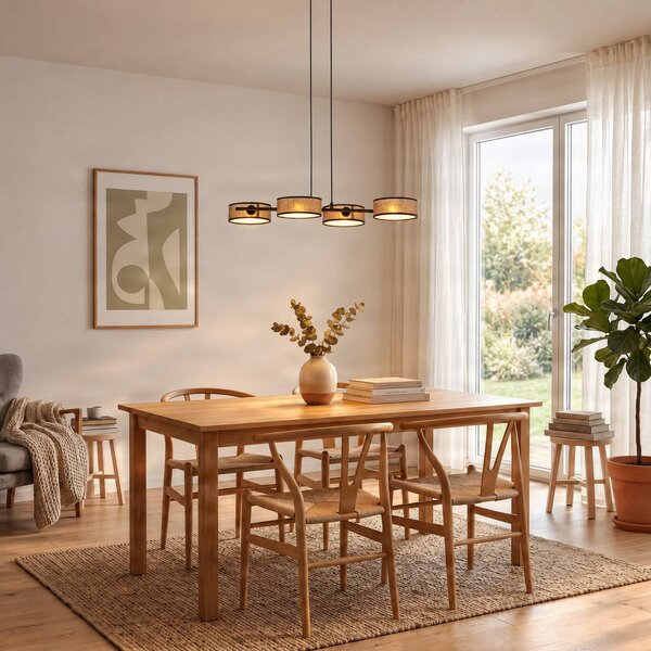 EMIBIG LIGHTING Závěsné světlo Drumz 4, hnědé, látka/ocel, délka 80 cm, E14, stmívatelný, Hnědá / rez, Obývací pokoj / jídelna, kov, Moderní