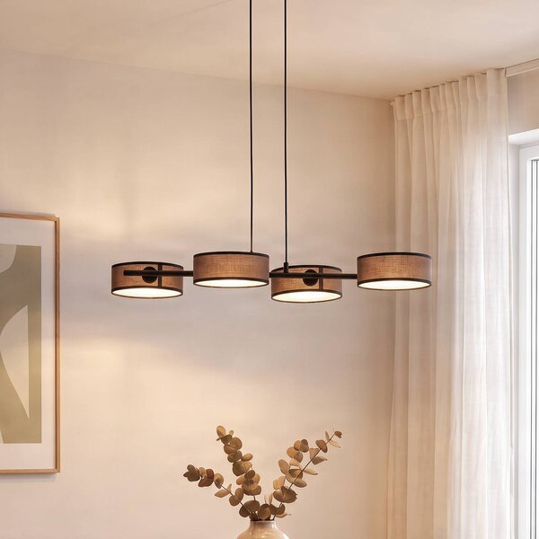 EMIBIG LIGHTING Závěsné světlo Drumz 4, hnědé, látka/ocel, délka 80 cm, E14, stmívatelný, Hnědá / rez, Obývací pokoj / jídelna, kov, Moderní
