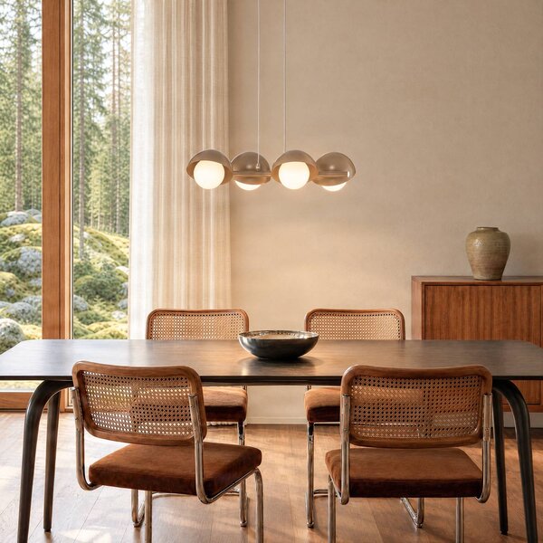 EMIBIG LIGHTING Závěsné světlo Boom 4, béžové, sklo/ocel, délka 60 cm, stmívatelný, Krémová / jantar, Obývací pokoj / jídelna, Sklo, Moderní