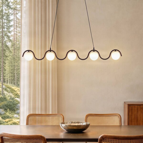 EMIBIG LIGHTING Závěsné světlo Sinus 5, černé/opálové, sklo, délka 110 cm, stmívatelný, Černá, Obývací pokoj / jídelna, Sklo, Moderní