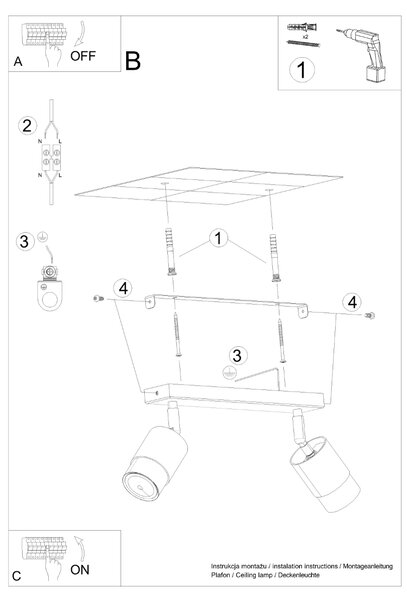 Sollux Lighting Stropní svítidlo NERO 2 černá/zlatá