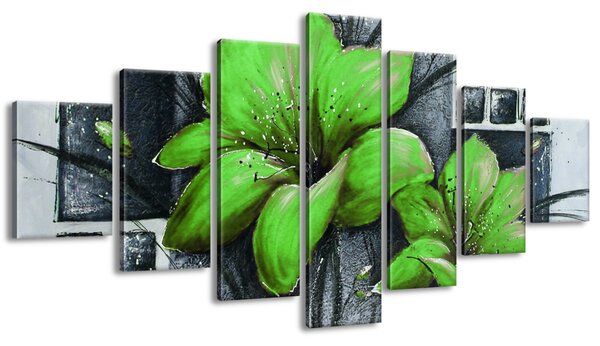 Ručně malovaný obraz Nádherné zelené Vlčí máky - 7 dílný Rozměry: 210 x 100 cm