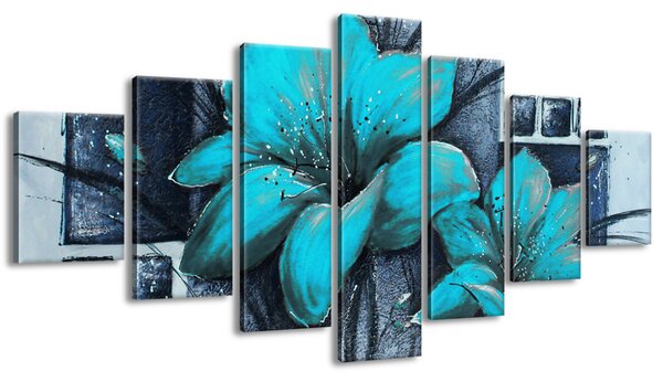Ručně malovaný obraz Nádherné modré Vlčí máky - 7 dílný Rozměry: 210 x 100 cm