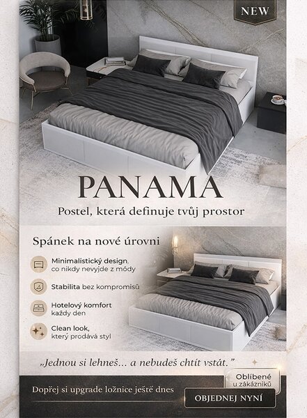 Manželská postel PANAMA T 120x200 se zvedacím kovovým roštem BÍLÁ