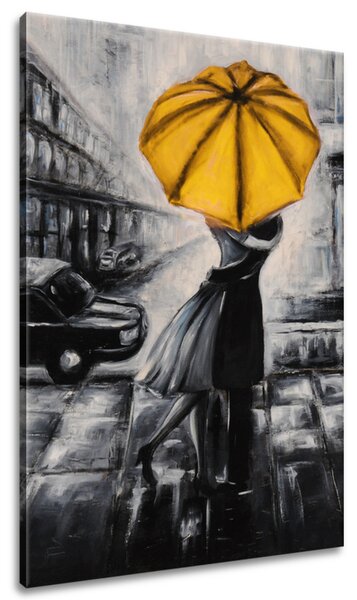 Ručně malovaný obraz Žlutý polibek v dešti Rozměry: 70 x 100 cm