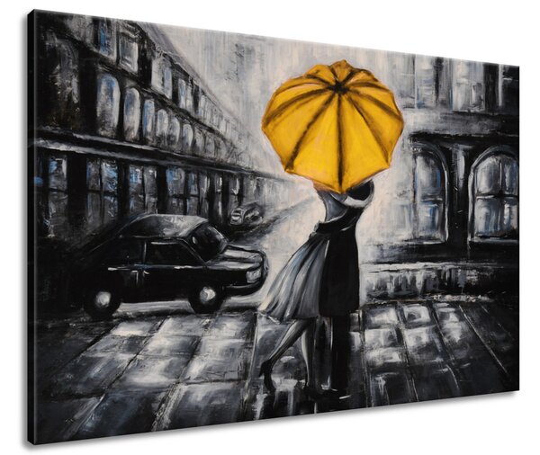 Ručně malovaný obraz Žlutý polibek v dešti Rozměry: 120 x 80 cm