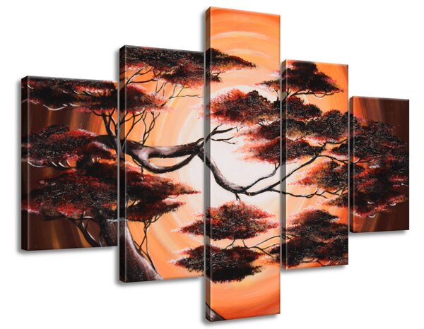 Ručně malovaný obraz Strom při západu slunce - 5 dílný Rozměry: 100 x 70 cm