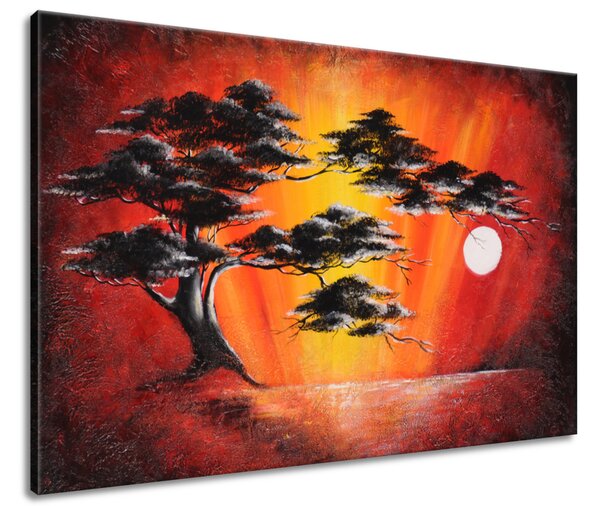 Ručně malovaný obraz Masivní strom při západu slunce Rozměry: 120 x 80 cm