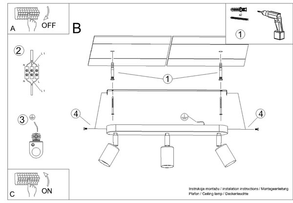 Sollux Lighting Stropní svítidlo FORNES 3 černé