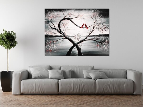 Ručně malovaný obraz Ptačí láska Rozměry: 70 x 100 cm