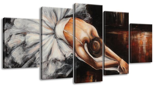 Ručně malovaný obraz Rozcvička baletky - 5 dílný Rozměry: 150 x 70 cm