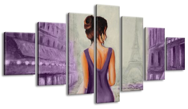 Ručně malovaný obraz Procházka v Paříži - 7 dílný Rozměry: 210 x 100 cm