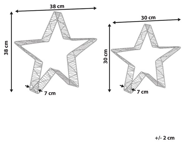 Sada 2 vánočních dekorací LED ITALLA 30/38 cm Hvězda Zlatá