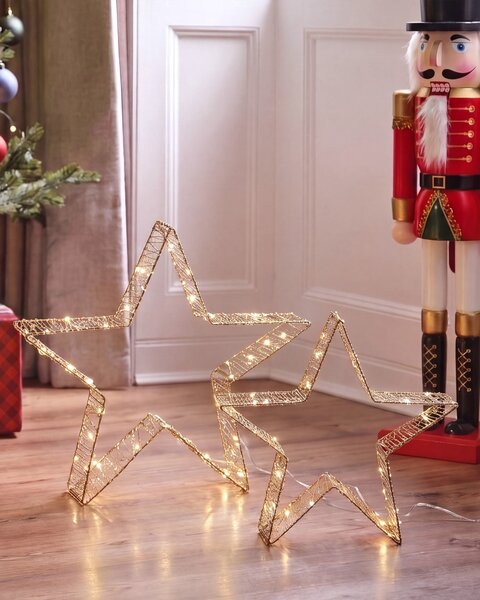 Sada 2 vánočních dekorací LED ITALLA 30/38 cm Hvězda Zlatá