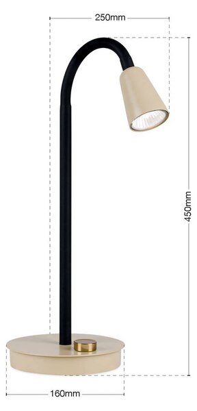 ORION Stolní lampa Dotty, khaki, výška 45 cm, podstavec, stmívač, GU10, stmívatelný, Krémová / jantar, Obývací pokoj / jídelna, kov, Moderní, Lampička na čtení