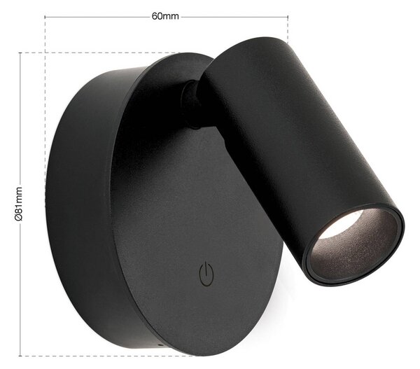 ORION LED akumulátorový nástěnný svítidlo Luxy, černý, hliník, stmívač, stmívatelný, Černá, Chodba, Hliník, Moderní