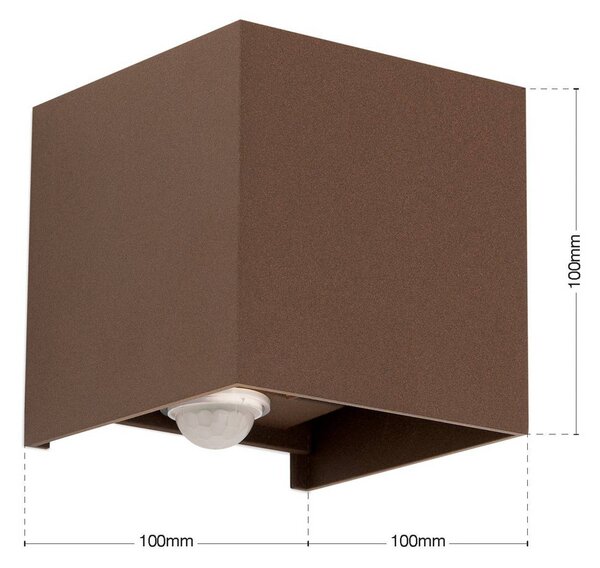ORION Venkovní nástěnné svítidlo LED Cube-S, corten, kov, senzor, Hnědá / rez, Hliník, Moderní, Nástěnné svítidlo / světlem dolů