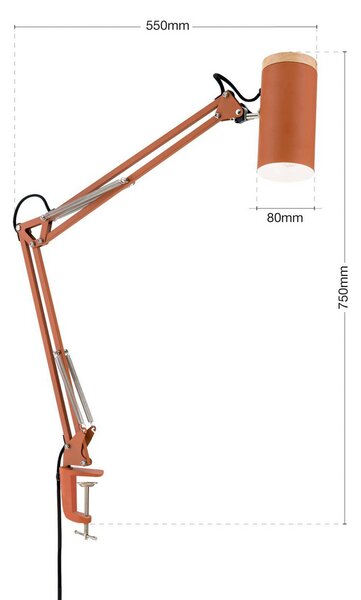 ORION Stolní lampa Gili, korálově červená, svěrka, ocel, výška 75 cm, E27, Červená, Pracovna / kancelář, kov, Moderní
