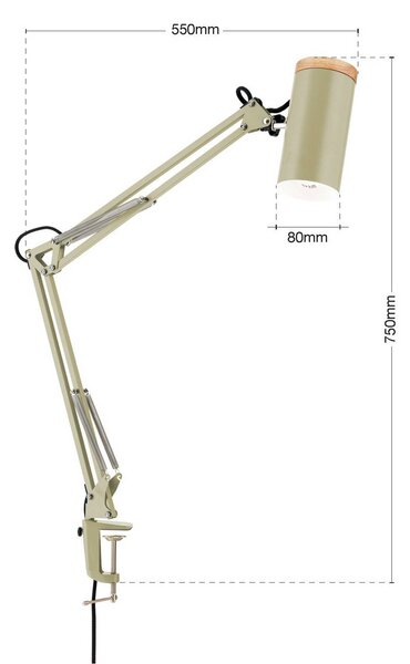 ORION Stolní lampa Gili, světle zelená, svěrka, ocel, výška 75 cm, E27, Zelená, Pracovna / kancelář, kov, Moderní