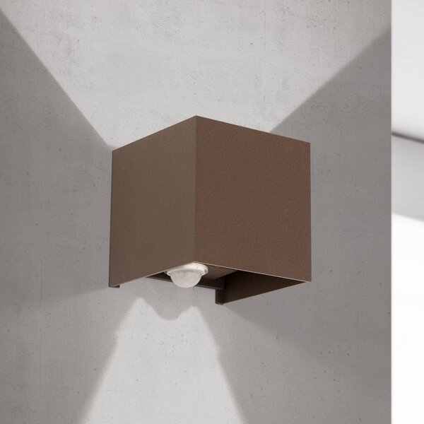 ORION Venkovní nástěnné svítidlo LED Cube-S, corten, kov, senzor, Hnědá / rez, Hliník, Moderní, Nástěnné svítidlo / světlem dolů