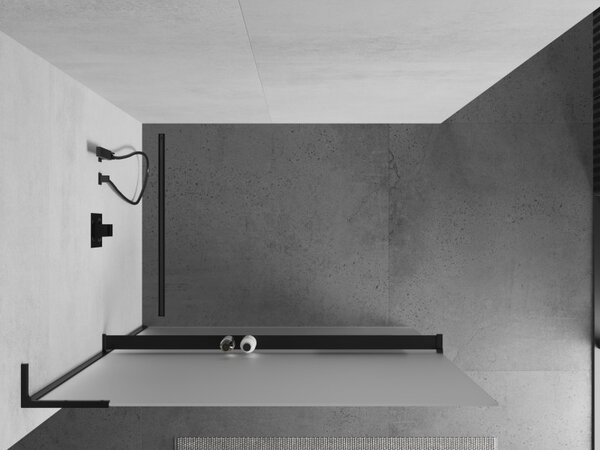Mexen Kioto+ L, sprchová zástěna Walk-In s poličkou a věšákem 110 x 200 cm, 8mm sklo námraza, černý profil, 800-110-123-70-30