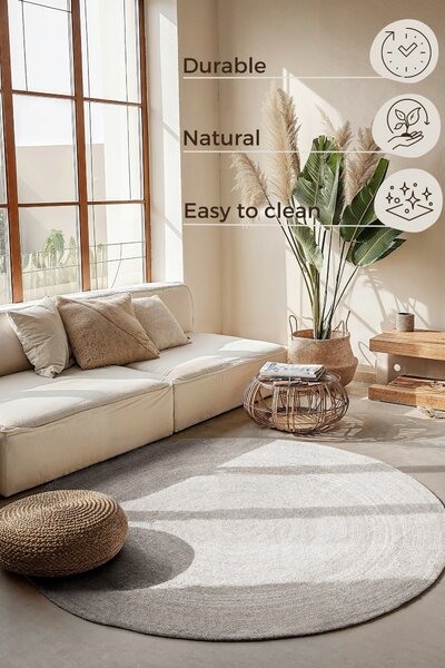 Hanse Home, Kusový koberec Jute Braided 106321 White kruh, 100x100 (průměr) kruh, bílá, chodba / předsíň